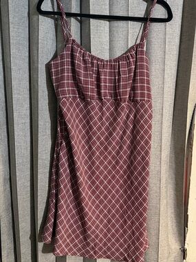 Hollister Maroon Plaid Slip Dress with Spaghetti Straps